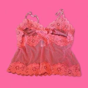 rampage coral/pink floral lace mesh cami top!